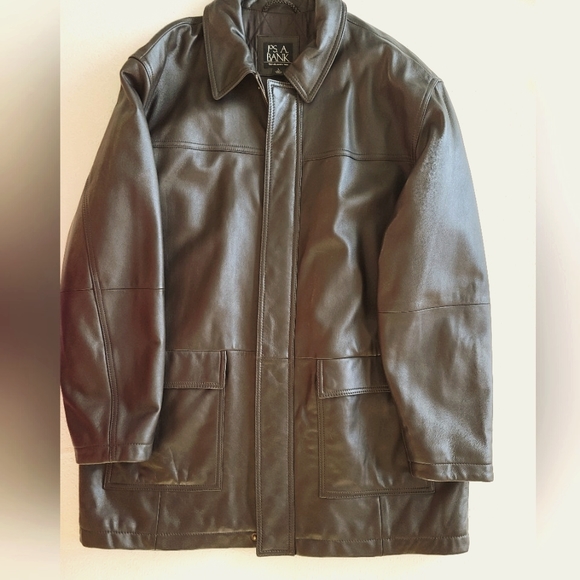Jos A. Bank leather coat  dark brown almost black men's sz Large (L) - Picture 1 of 13